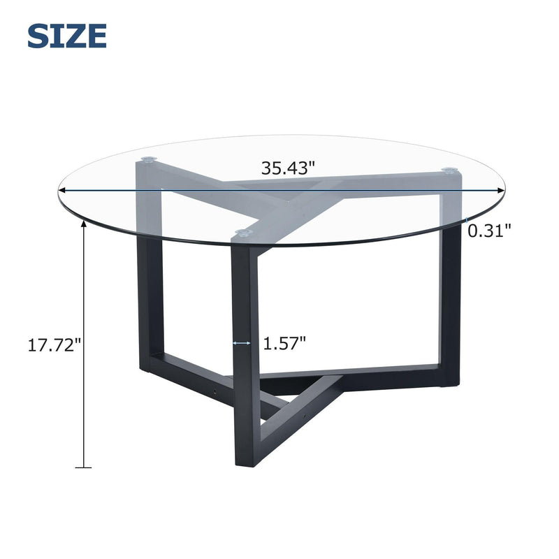 Round Glass Coffee TableModern Cocktail Table Easy Assembly with Tempered Glass Top & Sturdy Wood Base (Black) - Urban Living Furniture (Los Angeles, CA)