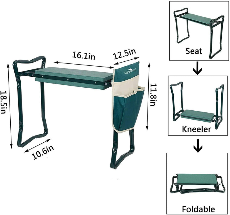 Outdoor 2-in-1 Garden Stool and Kneeler, Garden Bench with Tool Bags, Kneeling Pad, Gift for Parent, Portable, Green - Urban Living Furniture (Los Angeles, CA)