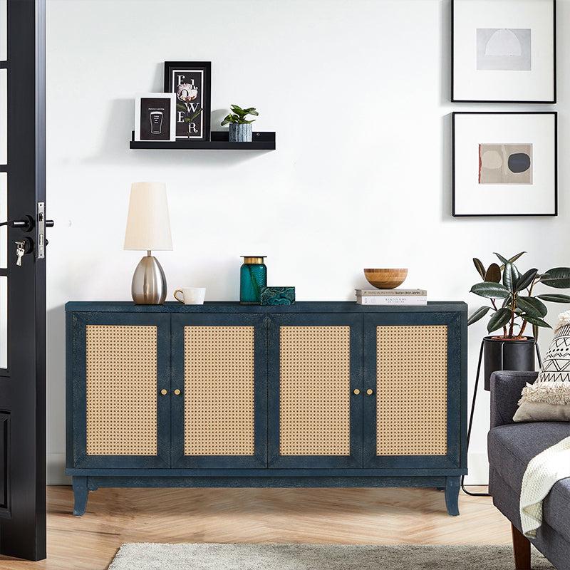 AccentStorage Cabinet Sideboard Wooden Cabinet with Antique Blue 4Doors for Hallway, Entryway, Living Room, Bedroom - Urban Living Furniture (Los Angeles, CA)