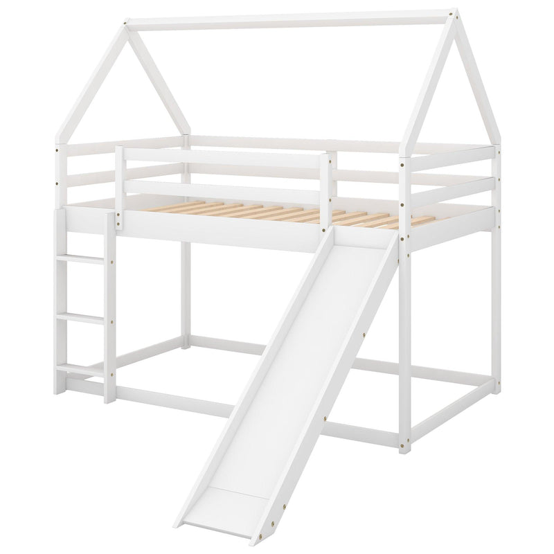 Twin Size Bunk House Bed with Slide and Ladder,White - Urban Living Furniture (Los Angeles, CA)