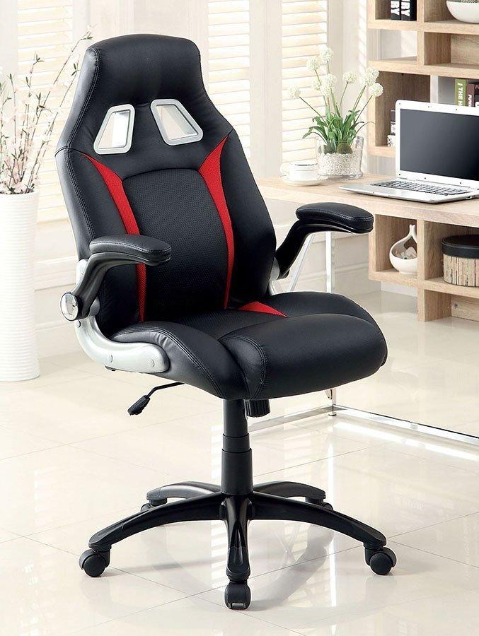 Stylish Office Chair Upholstered 1pc Comfort Adjustable Chair Relax Gaming Office Chair Work Black And Red Color Padded Armrests