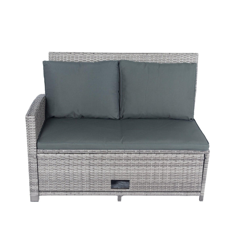 6 Pieces PE Rattan sectional Outdoor Furniture Cushioned Sofa Set with 2Storage Under Seat Grey