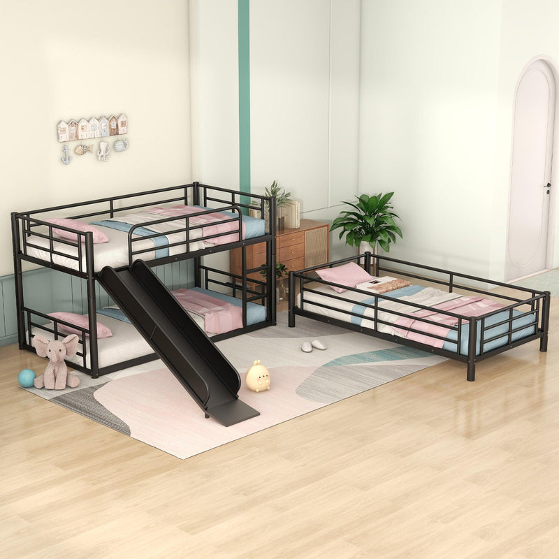 Twin Size Convertible Metal Bunk Bed with Ladders and Slide - Black - Urban Living Furniture (Los Angeles, CA)