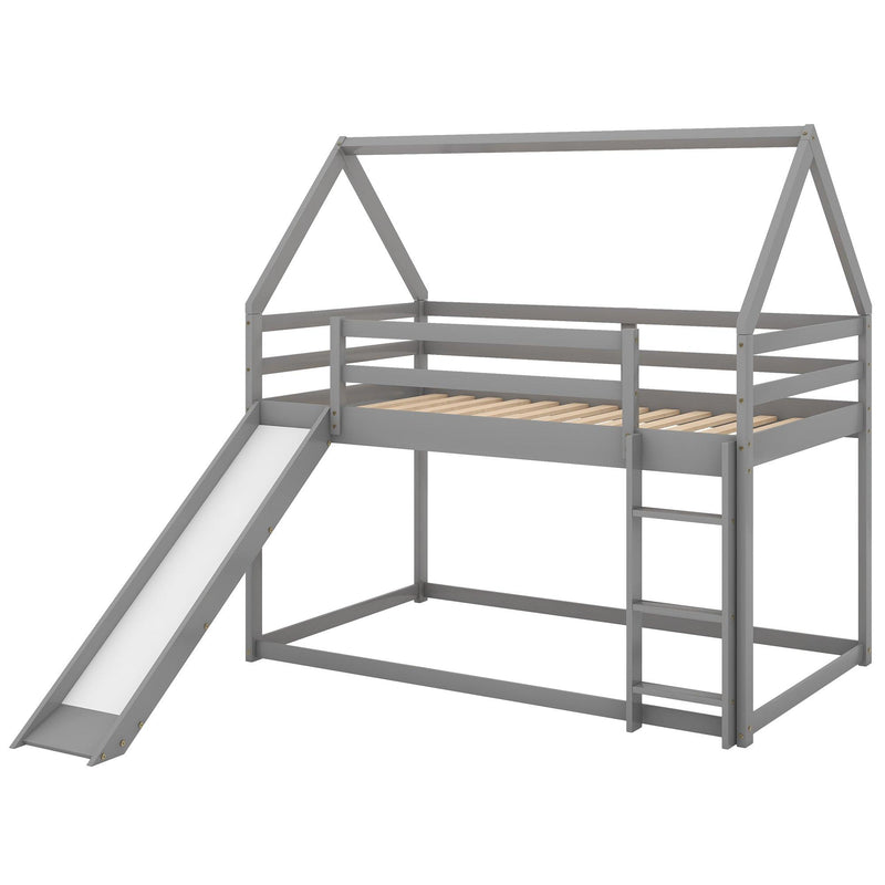 Twin Size Bunk House Bed with Slide and Ladder,Gray - Urban Living Furniture (Los Angeles, CA)