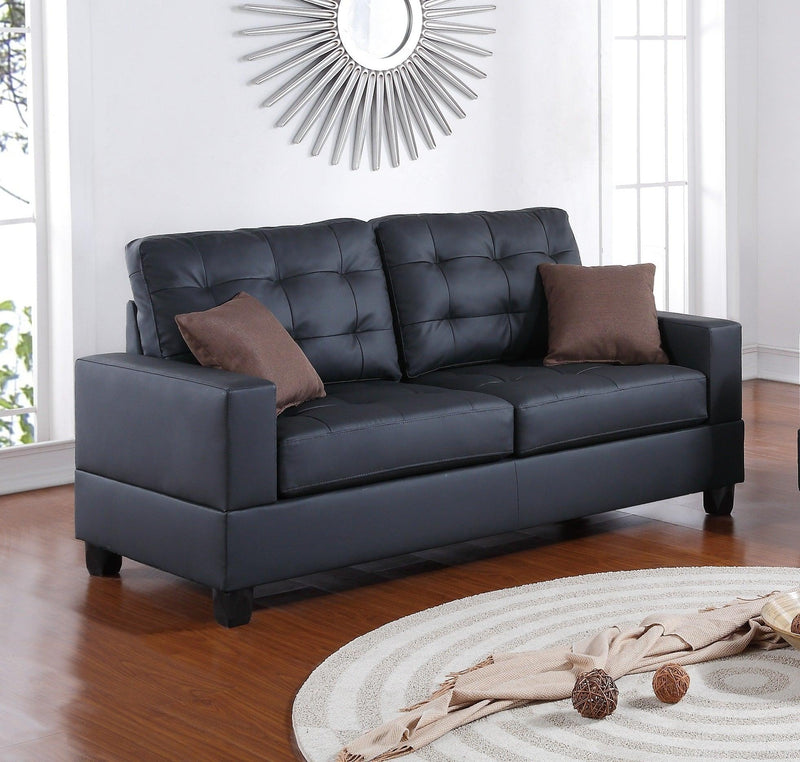 Living Room Furniture 2pc Sofa Set Black Faux Leather Tufted Sofa Loveseat w Pillows Cushion Couch - Urban Living Furniture (Los Angeles, CA)