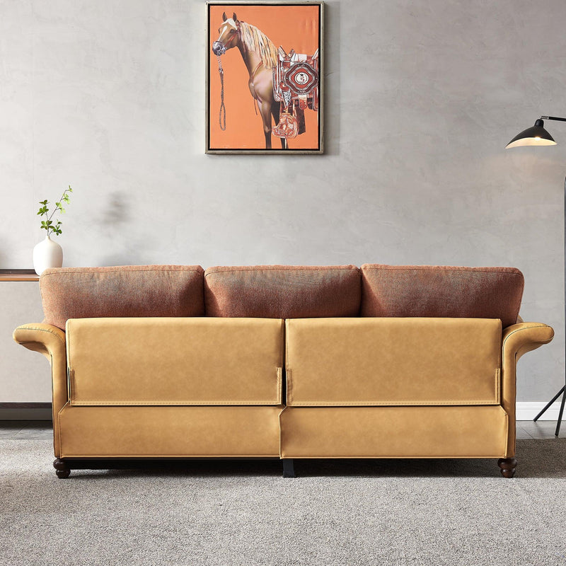 Living Room Furniture Linen Fabric Faux Leather with Wood Leg Sofa (Red Brown) - Urban Living Furniture (Los Angeles, CA)