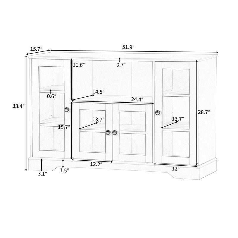 TV Stand for TV up to 60in with 4 Tempered Glass Doors Adjustable Panels Open Style Cabinet, Sideboard for Living room, White - Urban Living Furniture (Los Angeles, CA)