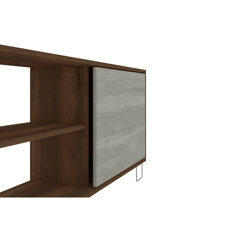 71 Inch Wooden Entertainment TV Stand with 3 Open Compartments, Brown and White - UPT-225271
