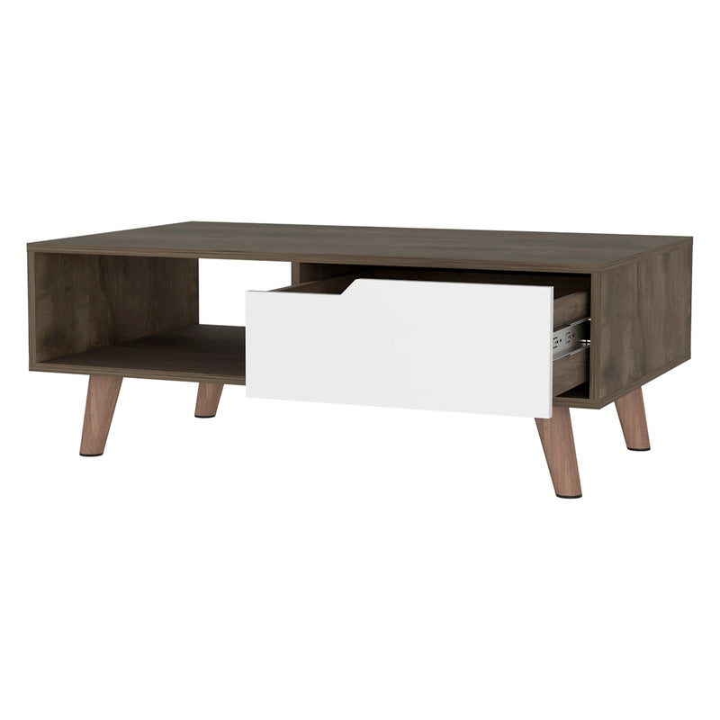 New Haven 1-Drawer 1-Shelf Rectangle Coffee Table Dark Brown and White