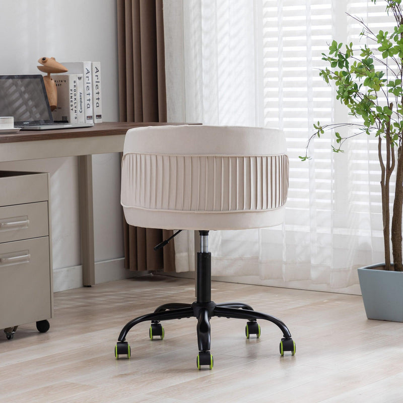 Zen Zone Velvet Leisure office chair, suitable for study and office, can adjust the height, can rotate 360 degrees, with pulley, Off-White