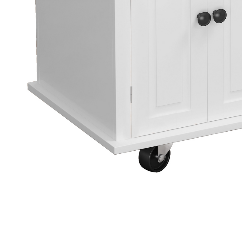 Kitchen Island Cart with TwoStorage Cabinets and Two Locking Wheels，43.31 Inch Width，4 Door Cabinet and Two Drawers，Spice Rack, Towel Rack （White） - Urban Living Furniture (Los Angeles, CA)