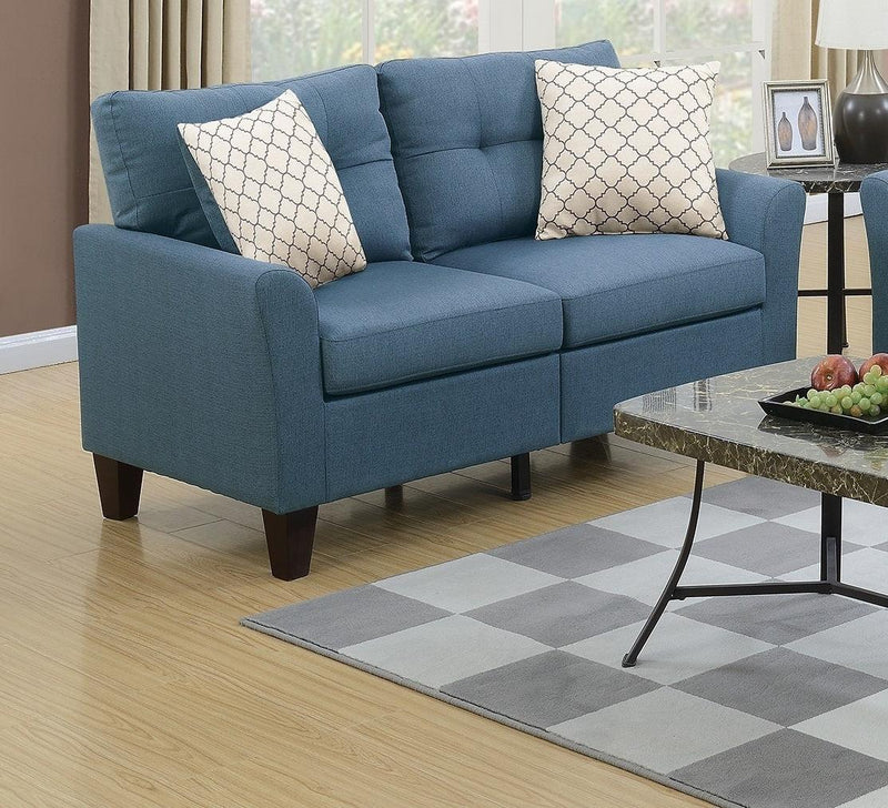 Living Room Furniture 2pc Sofa Set Sofa And Loveseat Blue Glossy Polyfiber Plywood Solid pine - Urban Living Furniture (Los Angeles, CA)