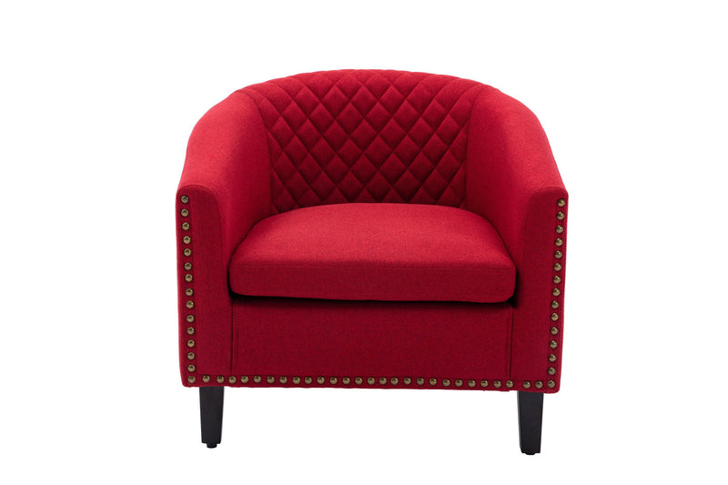 accent Barrel chair living room chair with nailheads and solid wood legs  Red  Linen - Urban Living Furniture (Los Angeles, CA)