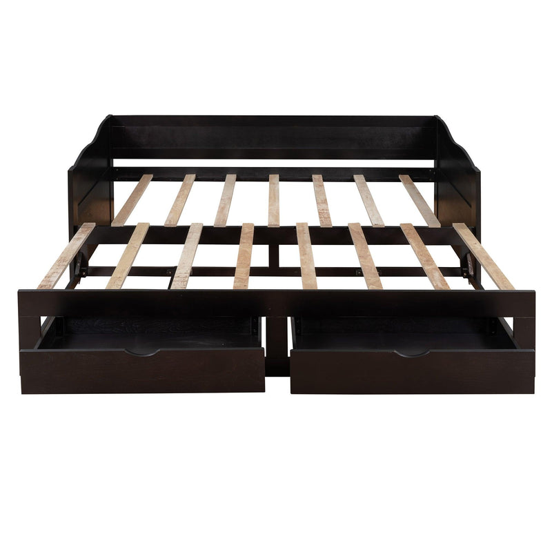 Wooden Daybed with Trundle Bed and TwoStorage Drawers , Extendable Bed Daybed,Sofa Bed with Two Drawers, Espresso - Urban Living Furniture (Los Angeles, CA)