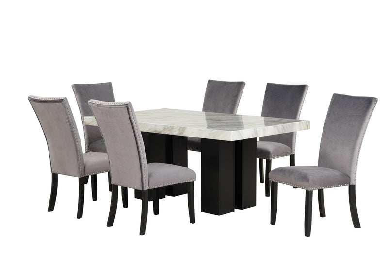 7-piece Dining Table Set with 1 Faux Marble Dining Rectangular Table and 6 Upholstered-Seat Chairs ,for Dining room and Living Room ,Grey - Urban Living Furniture (Los Angeles, CA)