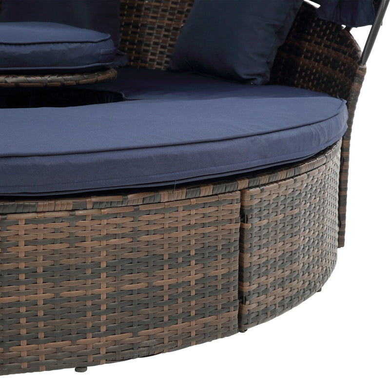 Rattan Round Lounge With Canopy Bali Canopy Bed Outdoor, Wicker Outdoor Sofa Bed with lift coffee table - Urban Living Furniture (Los Angeles, CA)