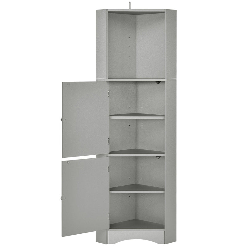 Tall Bathroom Corner Cabinet, FreestandingStorage Cabinet with Doors and Adjustable Shelves, MDF Board, Gray - Urban Living Furniture (Los Angeles, CA)