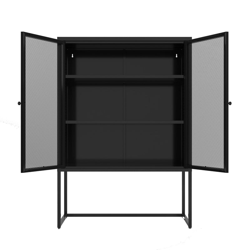 47.2 inches high MetalStorage Cabinet with 2 Mesh Doors, Suitable for Office, Dining Room and Living Room, Black