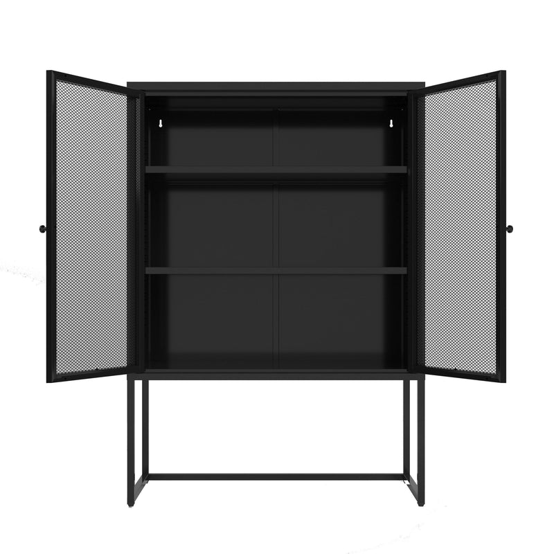 47.2 inches high MetalStorage Cabinet with 2 Mesh Doors, Suitable for Office, Dining Room and Living Room, Black - Urban Living Furniture (Los Angeles, CA)