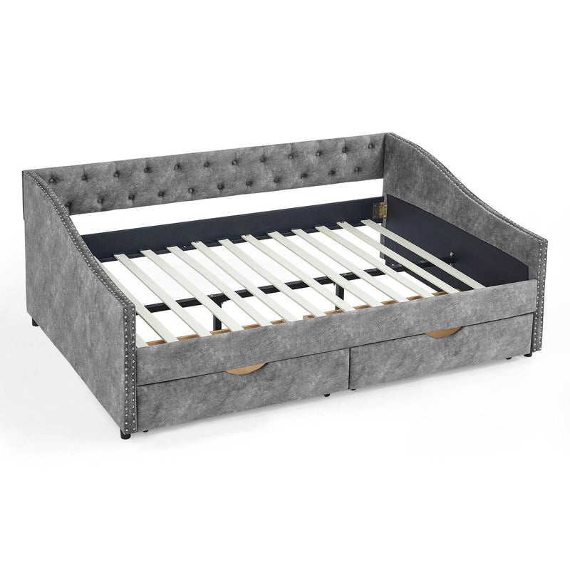 Full Size Daybed with Drawers Upholstered Tufted Sofa Bed, with Button on Back and Copper Nail on Waved Shape Arms，Grey（80.5“x55.5”x27.5“） - Urban Living Furniture (Los Angeles, CA)