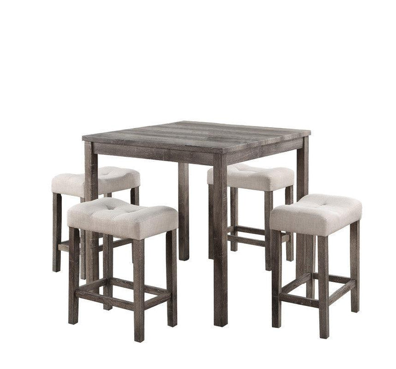 Lucian Brown 5 Piece Counter Height 36" Pub Table Set with Tufted Creamy White Linen Stools - Urban Living Furniture (Los Angeles, CA)