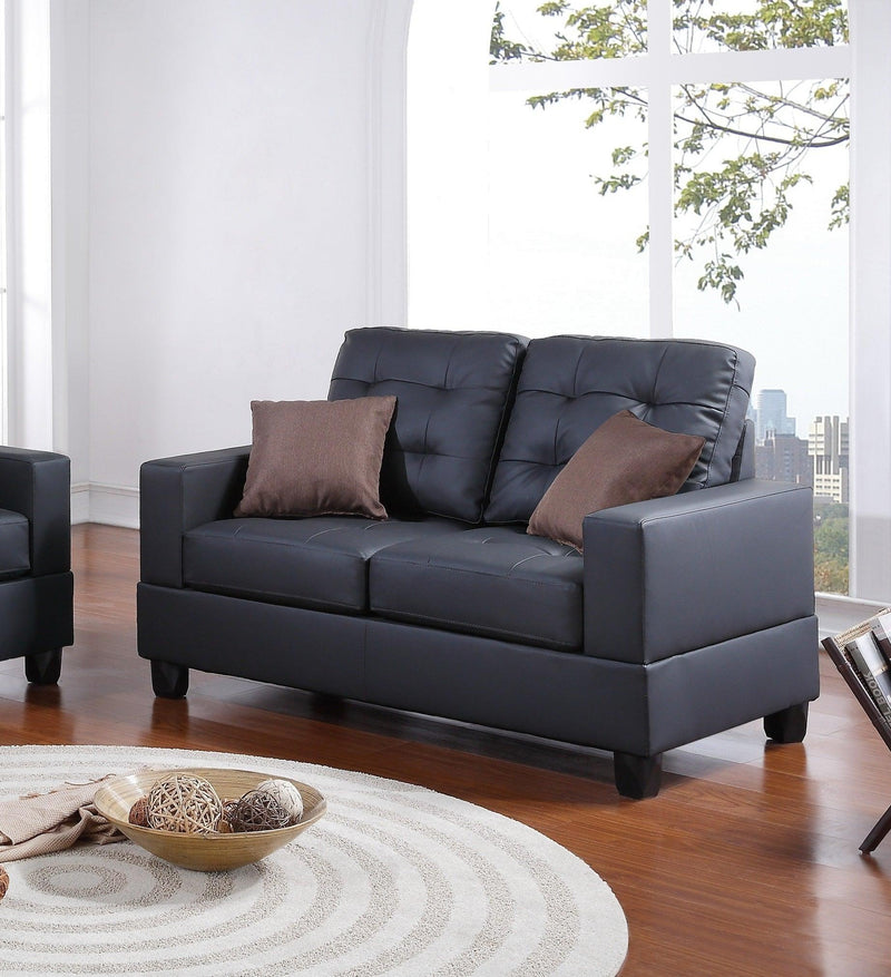 Living Room Furniture 2pc Sofa Set Black Faux Leather Tufted Sofa Loveseat w Pillows Cushion Couch - Urban Living Furniture (Los Angeles, CA)