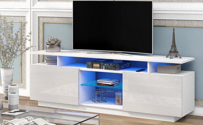Modern TV Stand for TVs up to 65inches with LED lights, 16 Colors, for Livingroom, Bedroom, White