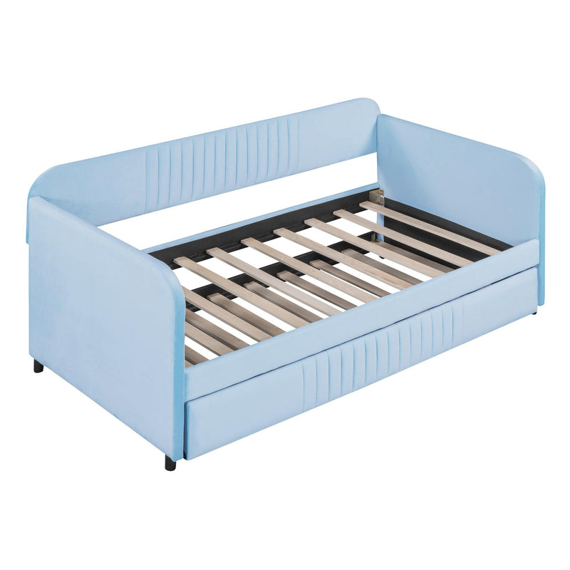 Upholstered Daybed Sofa Bed Twin Size With Trundle Bed and Wood Slat, Light Blue - Urban Living Furniture (Los Angeles, CA)