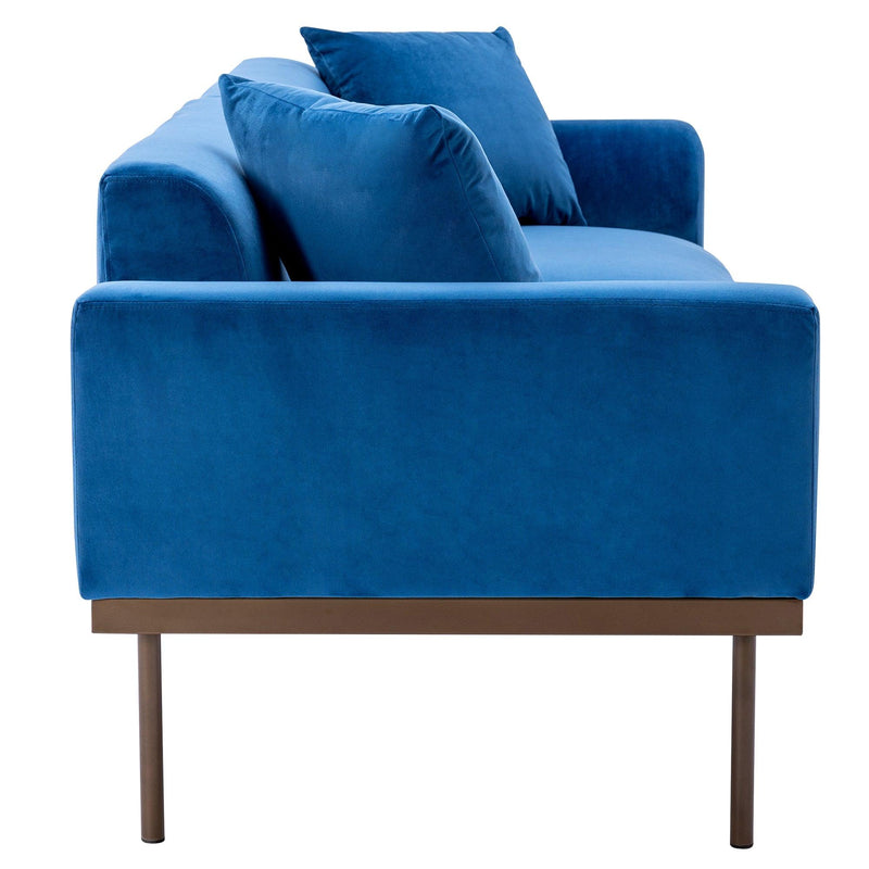 Modern Velvet Sofa with Metal Legs,Loveseat Sofa Couch with Two Pillows for Living Room and Bedroom,Blue