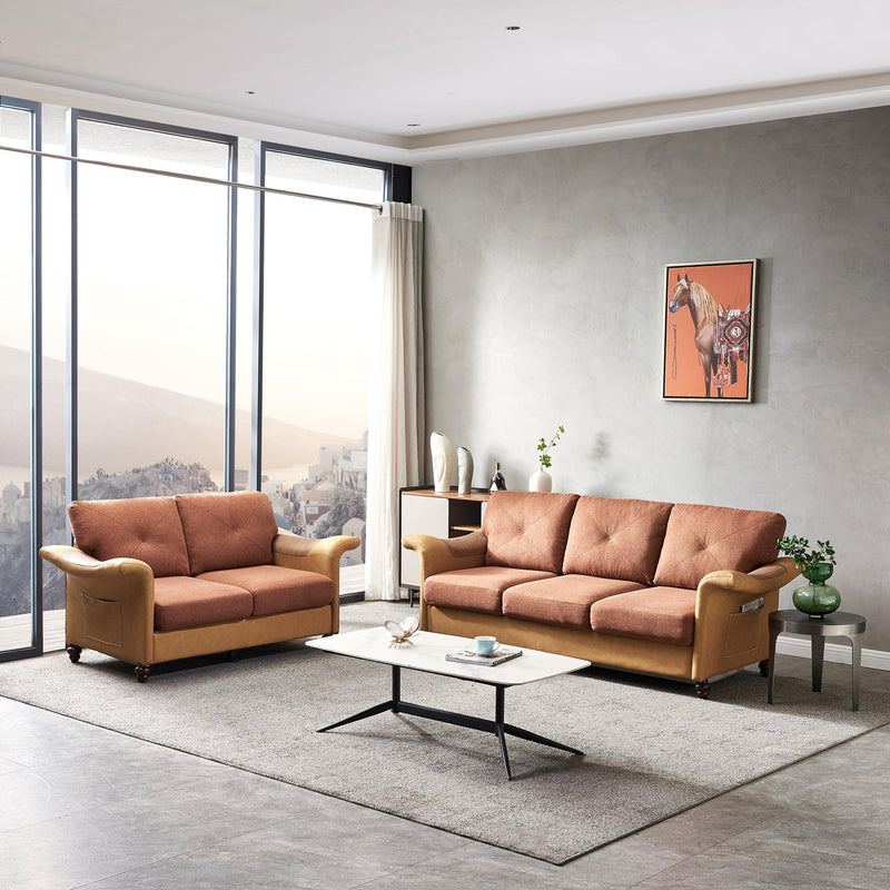 Living Room Furniture Linen Fabric Faux Leather with Wood Leg 2+3 Sectional (Brown) - Urban Living Furniture (Los Angeles, CA)