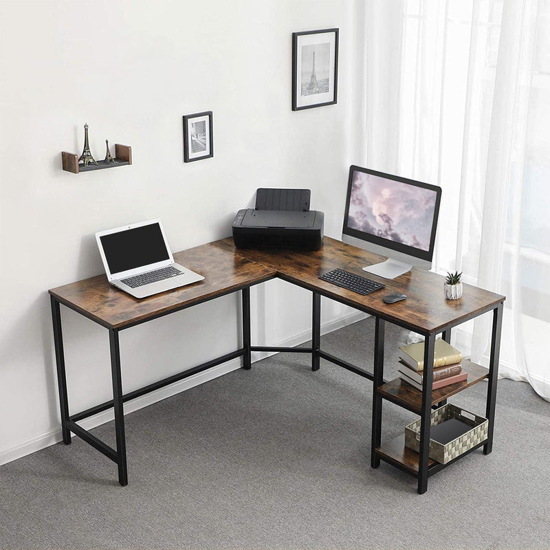 L Shape Wood and Metal Frame Computer Desk with 2 Shelves, Brown and Black - Urban Living Furniture (Los Angeles, CA)