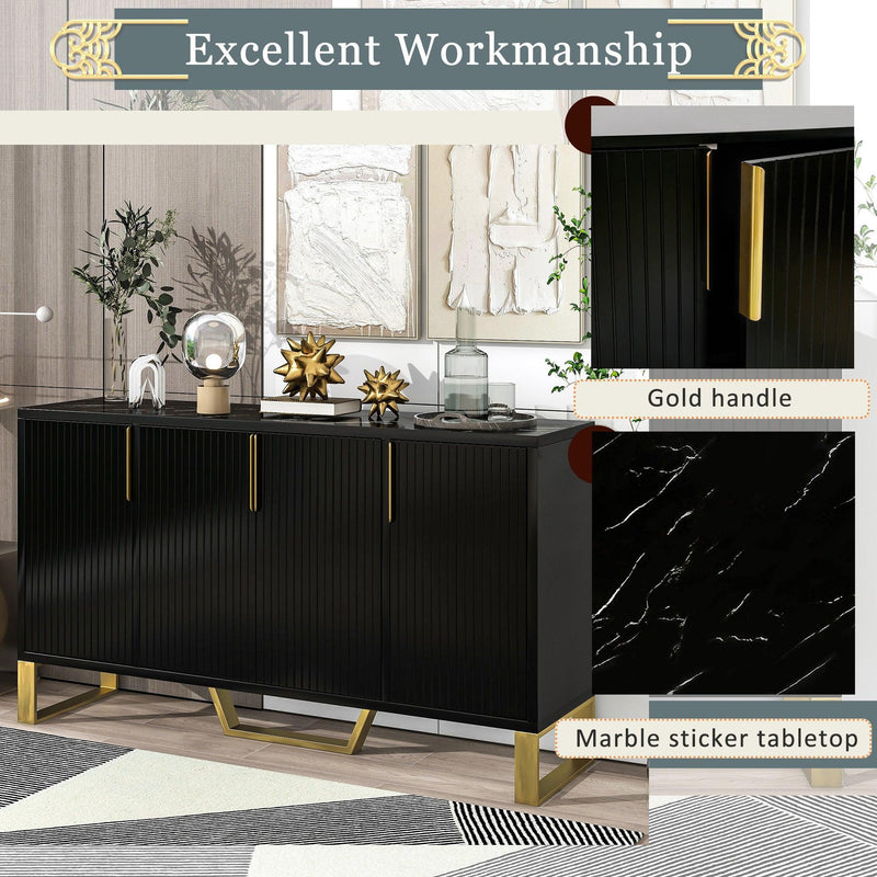 Modern sideboard with Four Doors, Metal handles & Legs and Adjustable Shelves Kitchen Cabinet (Black) - Urban Living Furniture (Los Angeles, CA)