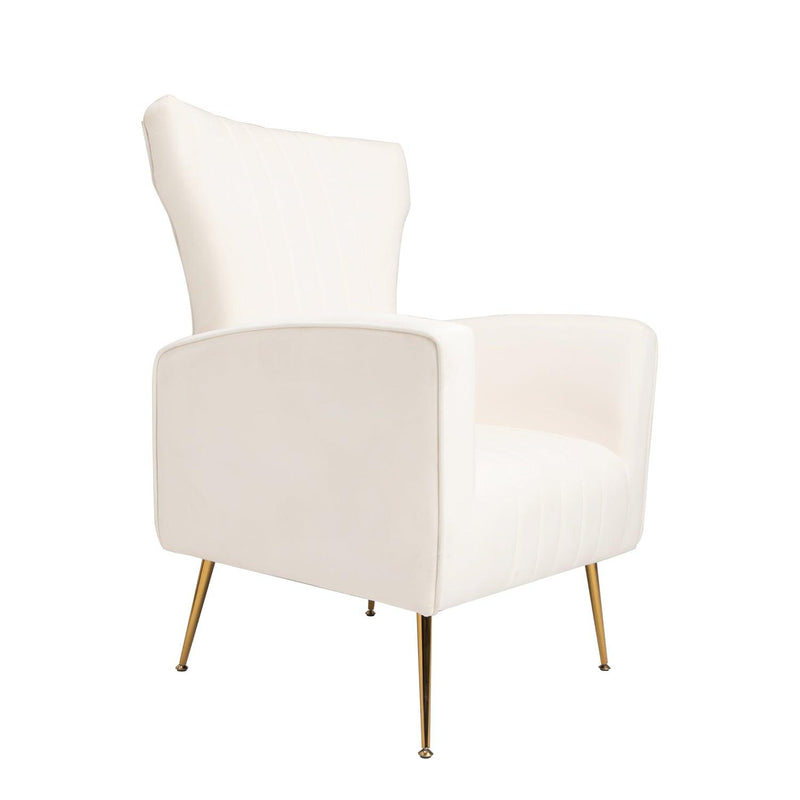 Velvet Accent Chair, Wingback Arm Chair with Gold Legs, Upholstered Single Sofa for Living Room Bedroom, White - Urban Living Furniture (Los Angeles, CA)