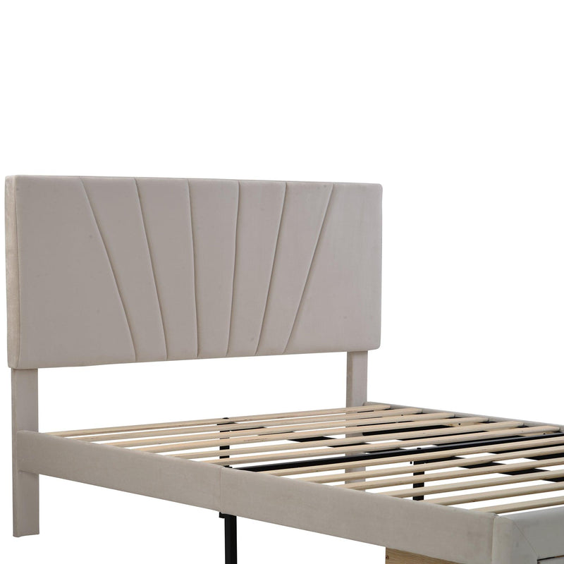 Queen SizeStorage Bed Velvet Upholstered Platform Bed with a Big Drawer - Beige - Urban Living Furniture (Los Angeles, CA)