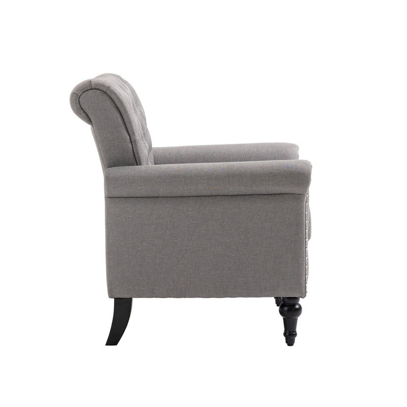 Mid-CenturyModern Accent Chair, Linen Armchair w/Tufted Back/Wood Legs, Upholstered Lounge Arm Chair Single Sofa for Living Room Bedroom, Light grey - Urban Living Furniture (Los Angeles, CA)