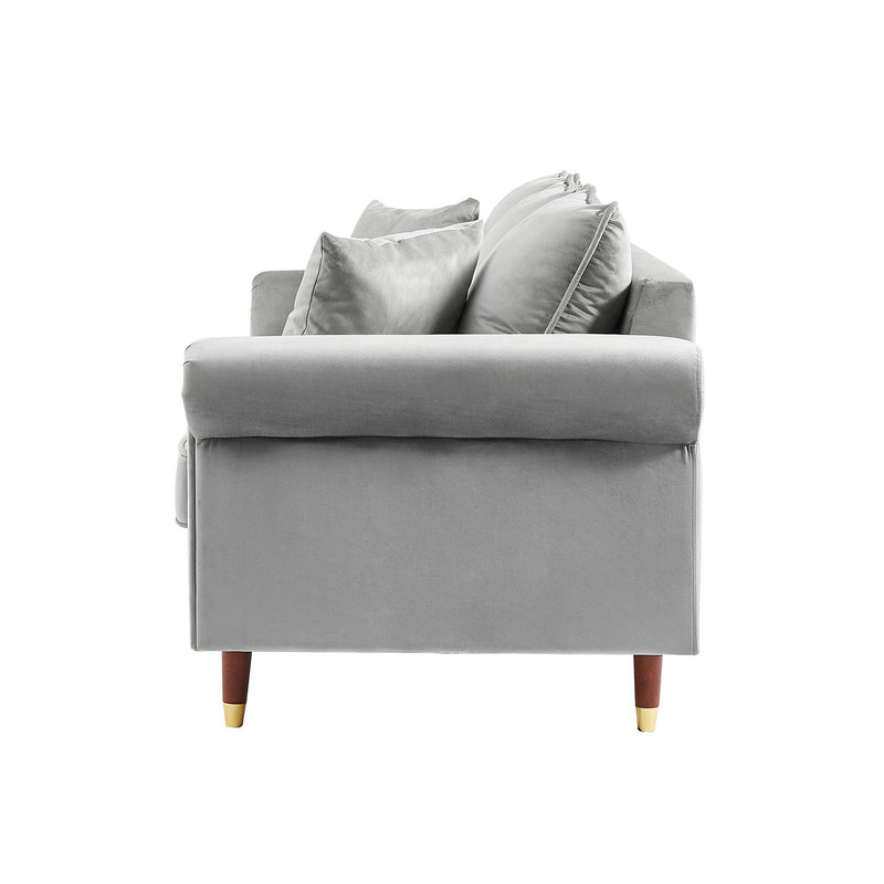 GREY Velvet Sofa Couch with 2 Pillows,Modern 3 Seater Sofa With Wood Legs for Living Room and Bedroom . - Urban Living Furniture (Los Angeles, CA)