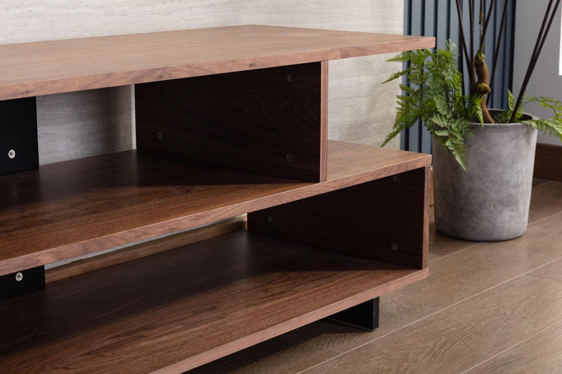 Iris Brown Walnut Finish TV Stand with 2 Levels of Shelves and Black Legs - Urban Living Furniture (Los Angeles, CA)