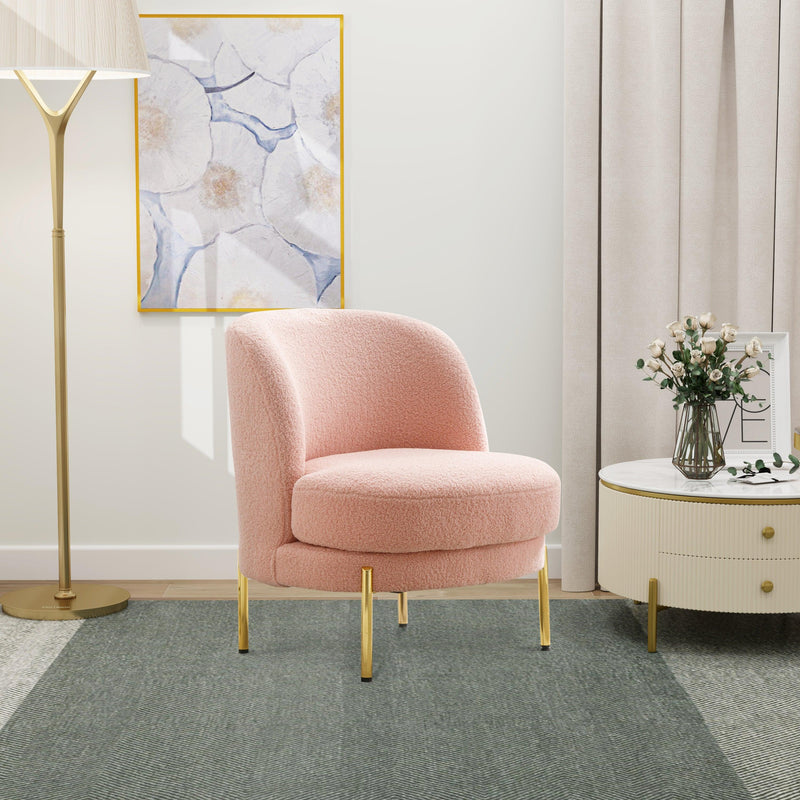 28.4"W Accent Chair Upholstered Curved Backrest Reading Chair Single Sofa Leisure Club Chair with Golden Adjustable Legs For Living Room Bedroom Dorm Room (Pink Boucle)