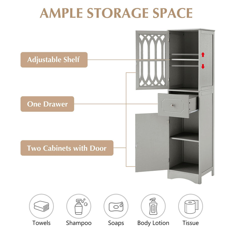 Tall Bathroom Cabinet, FreestandingStorage Cabinet with Drawer and Doors, MDF Board, Acrylic Door, Adjustable Shelf, Grey - Urban Living Furniture (Los Angeles, CA)