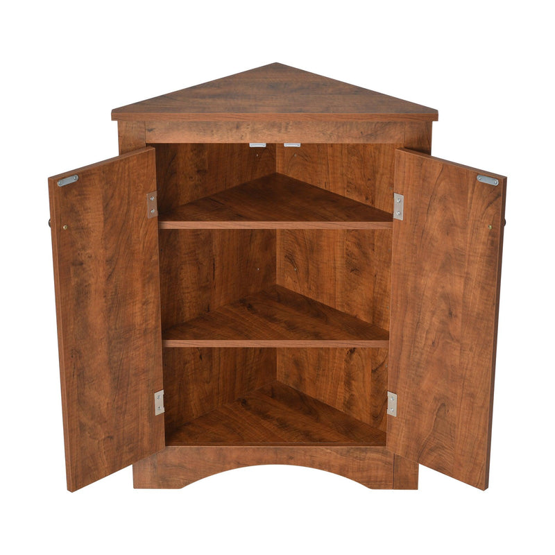 Brown Triangle BathroomStorage Cabinet with Adjustable Shelves, Freestanding Floor Cabinet for Home Kitchen