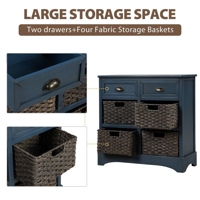 RusticStorage Cabinet with Two Drawers and Four  Classic Rattan Basket for Dining Room/Entryway/Living Room (Antique Navy) - Urban Living Furniture (Los Angeles, CA)