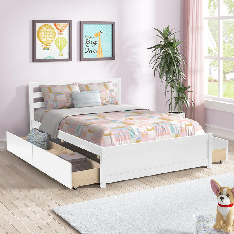 Full Size Wood Platform Bed Frame with Headboard and four drawers