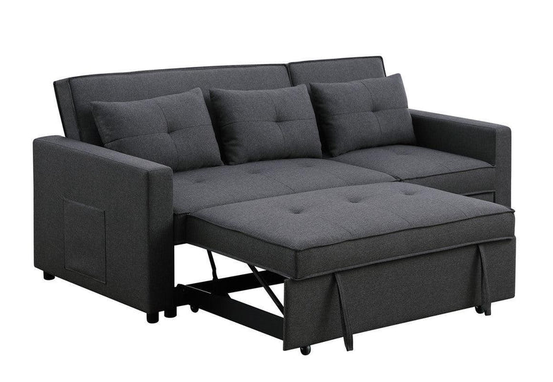 Zoey Dark Gray Linen Convertible Sleeper Sofa with Side Pocket