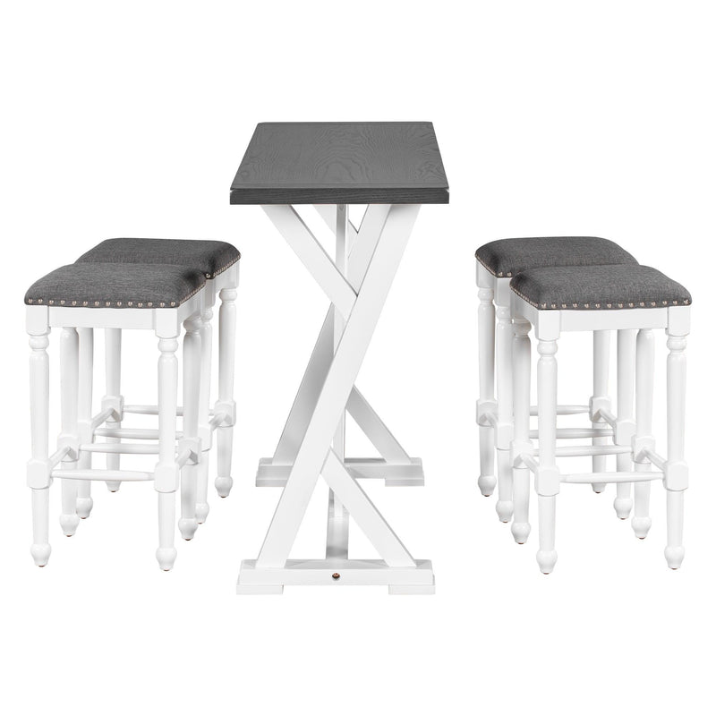 Mid-century Counter Height 5-Piece Dining Set, Wood Console Table with Trestle Legs and 4 Stools for Small Places, White - Urban Living Furniture (Los Angeles, CA)