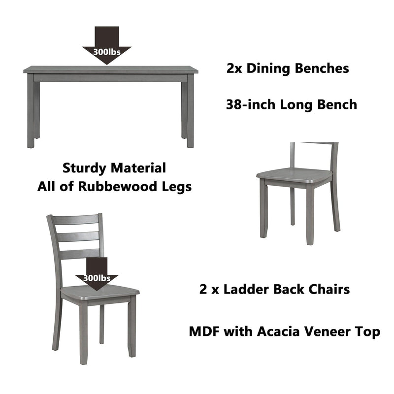 5-piece Wooden Dining Set, Kitchen Table with 2 Dining Chairs and 2 Benches, Farmhouse Rustic Style, Gray - Urban Living Furniture (Los Angeles, CA)