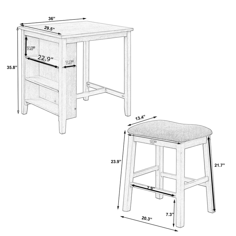 3 Piece Dining Table with Padded Stools, Table Set withStorage Shelf,Dark Gray - Urban Living Furniture (Los Angeles, CA)