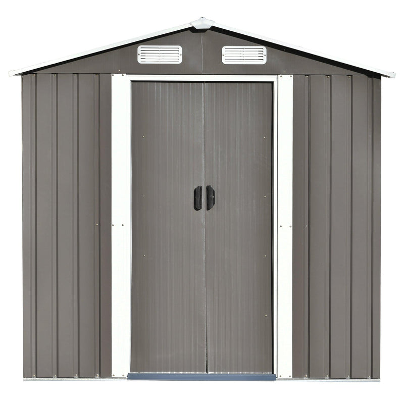 6ft x 4ft Outdoor Garden Lean-to Shed with Metal Adjustable Shelf and Lockable Doors - Gray