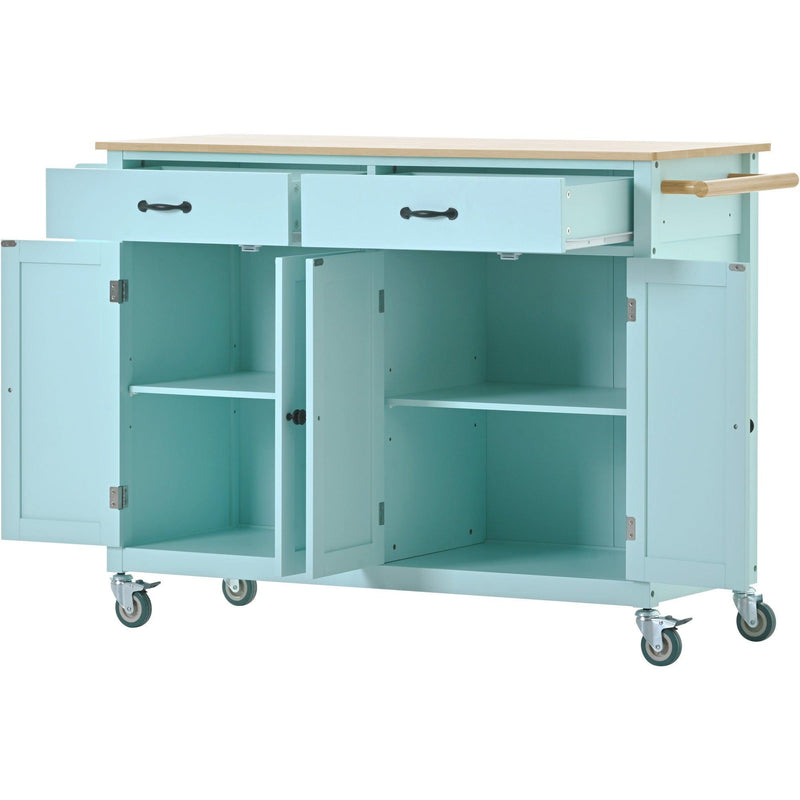 Kitchen Island Cart with 4 Door Cabinet and Two Drawers and 2 Locking Wheels - Solid Wood Top, Adjustable Shelves, Spice & Towel Rack（Mint Green） - Urban Living Furniture (Los Angeles, CA)