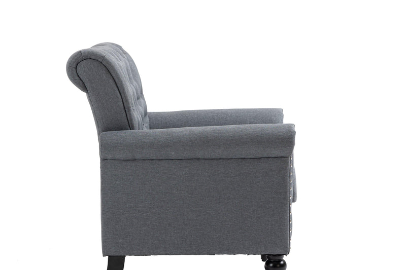 Mid-CenturyModern Accent Chair, Linen Armchair w/Tufted Back/Wood Legs, Upholstered Lounge Arm Chair Single Sofa for Living Room Bedroom, Gray - Urban Living Furniture (Los Angeles, CA)