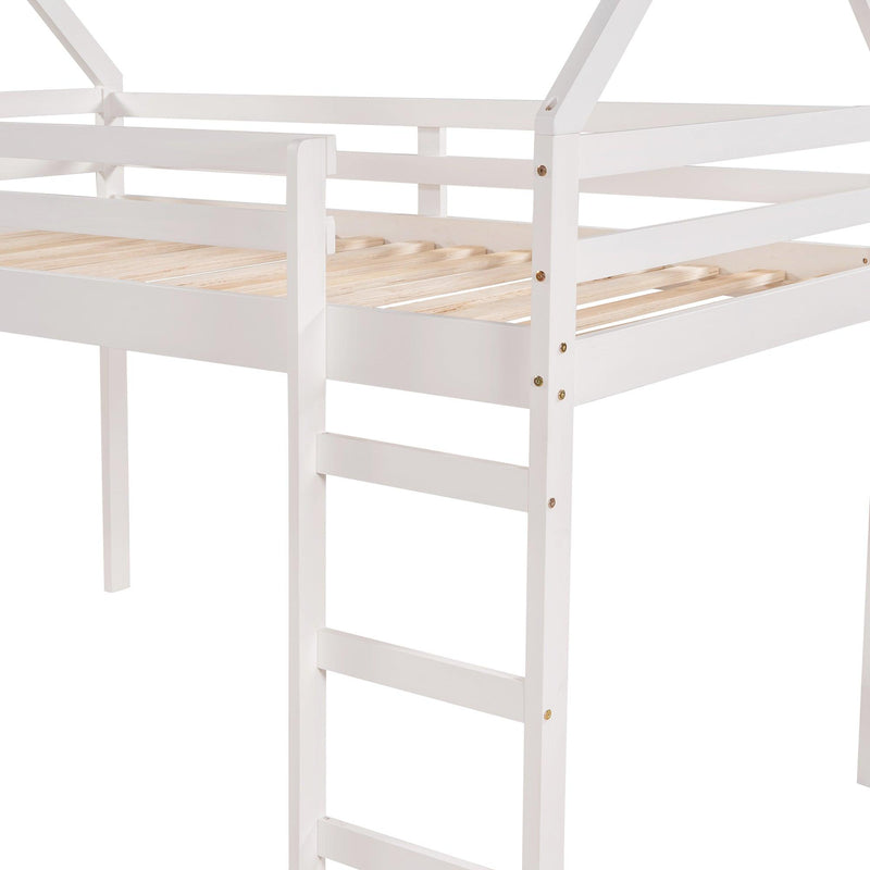 Twin Size Loft Bed with Slide, House Bed with Slide,White - Urban Living Furniture (Los Angeles, CA)